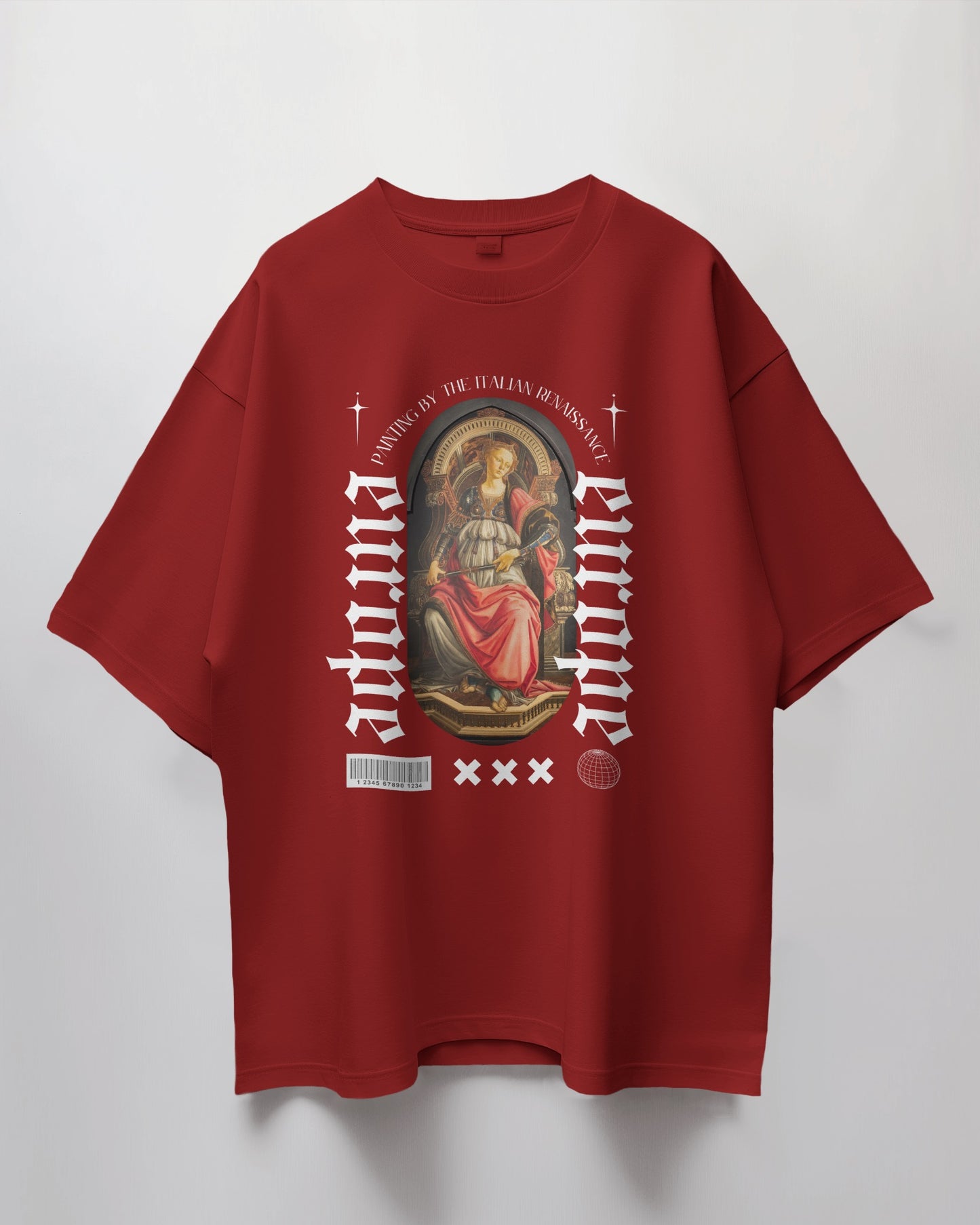 Italian Renaissance Graphic Oversized Tee – Crimson Edition