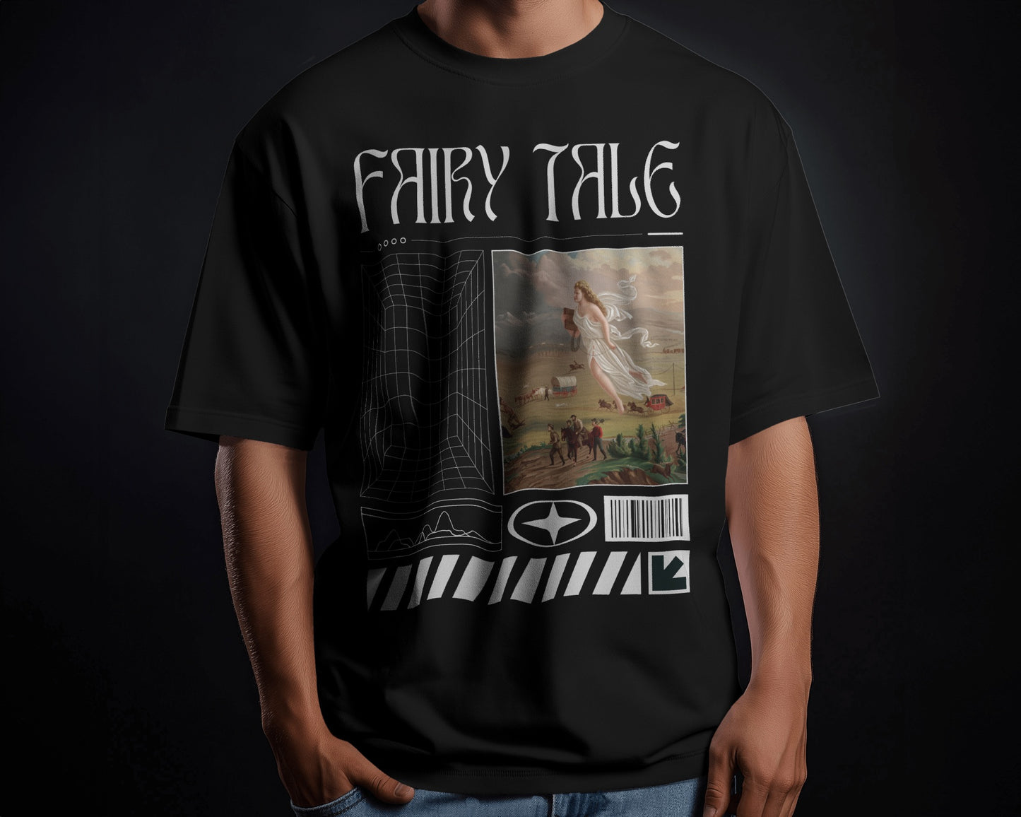 Fairy Tale Oversized Graphic Tee – Midnight Black