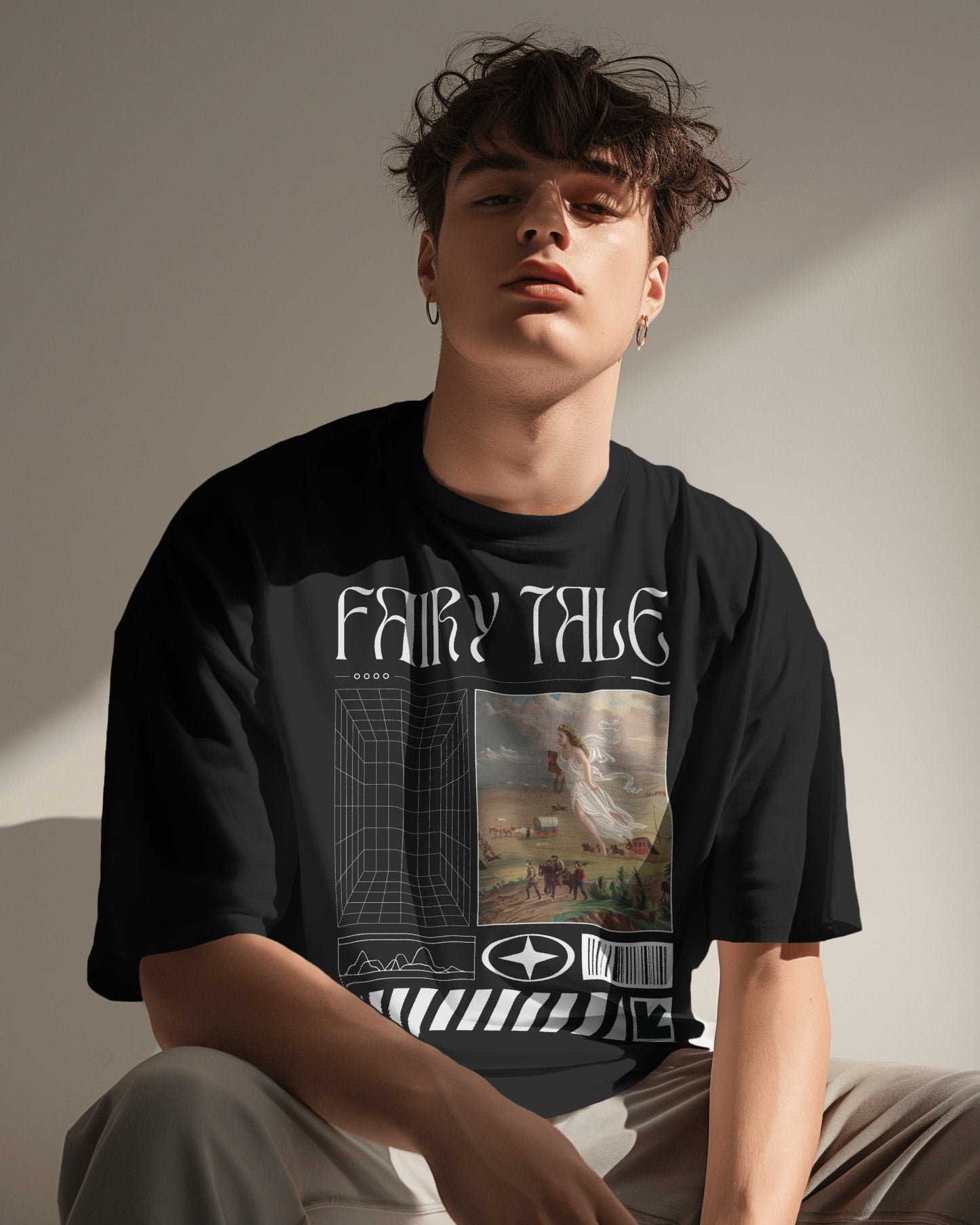 Fairy Tale Oversized Graphic Tee – Midnight Black