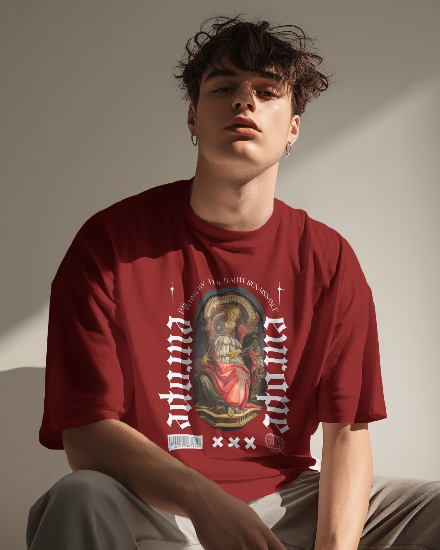 Italian Renaissance Graphic Oversized Tee – Crimson Edition