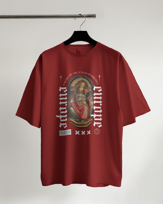 Italian Renaissance Graphic Oversized Tee – Crimson Edition