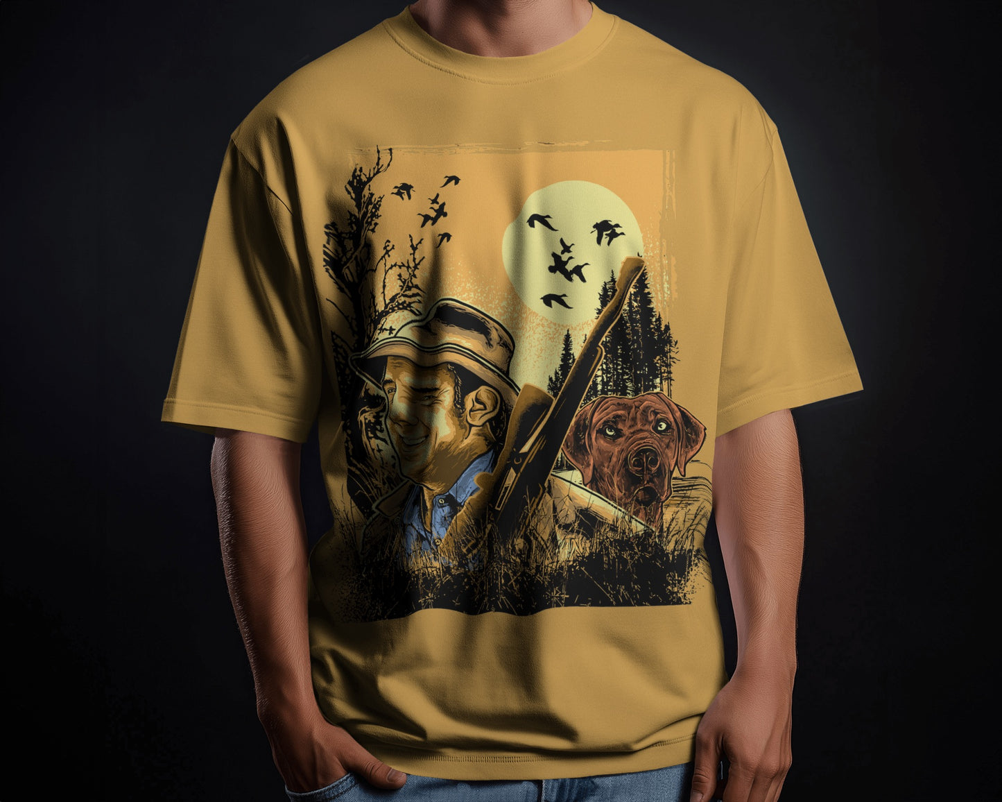 Oversized Hunter & Dog Graphic T-Shirt