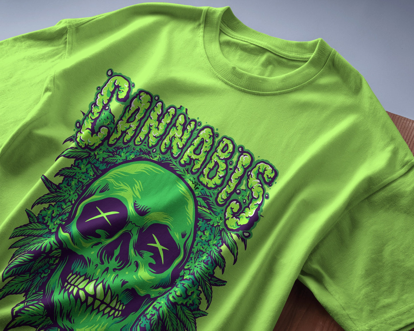 Green Cannabis Skull Graphic Oversized T-Shirt