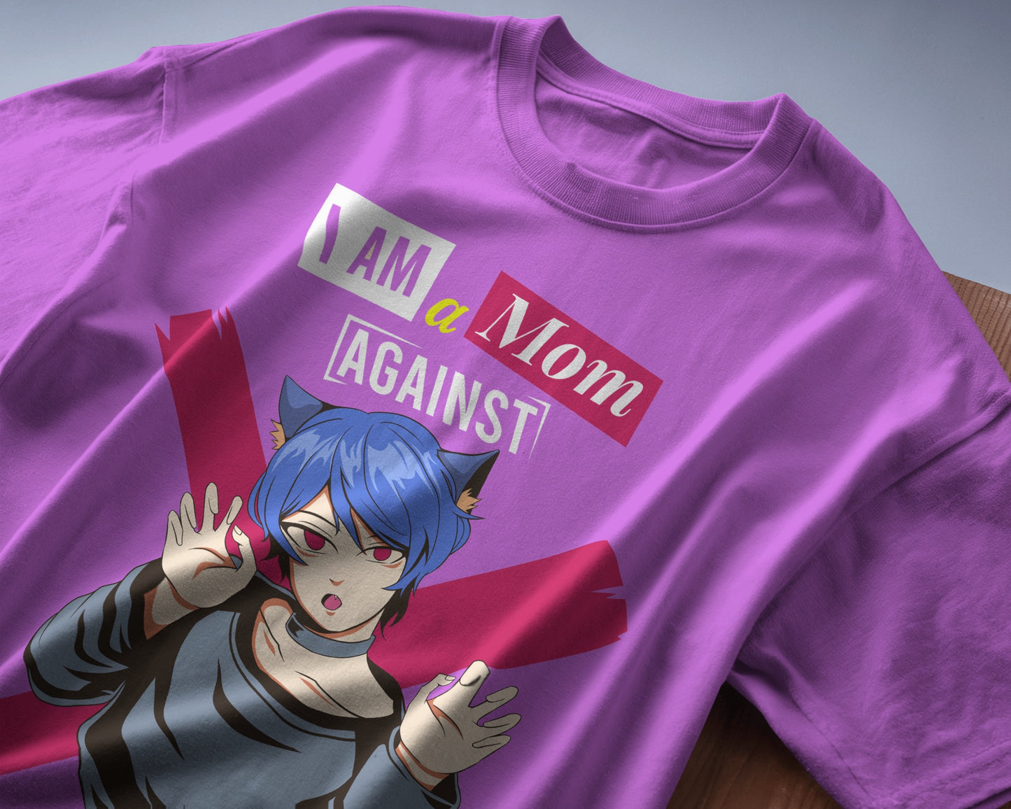 Oversized "Mom Against Cat Boys" Graphic T-Shirt